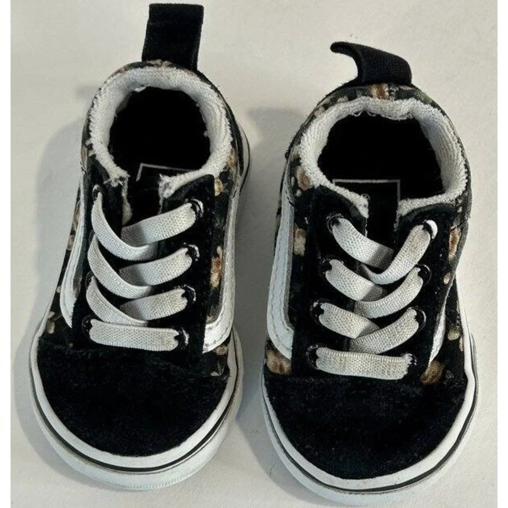 Vans Baby Old Skool Black Floral Look Print Slip On Shoes Infant Size 2